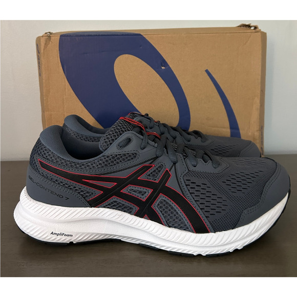 ASICS Gel Contend 7 Running Sneakers Grey Red Extra Wide - Mens 8 - Picture 2 of 10